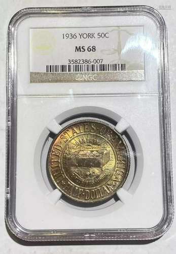 1936 YORK NGC MS 68 RAINBOW TONING