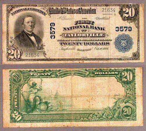 Taylorville IL $20 1902 PB National Bank Note Ch #3579 First...