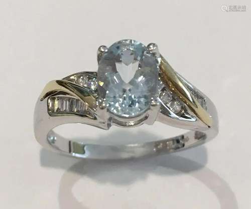 14k White Gold Aquamarine & Diamond Ring 1.20ct TDW H Co...