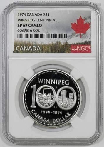 1974 PROOF CANADA WINNIPEG CENTENNIAL S$1 NGC SP 67 CAMEO SP...