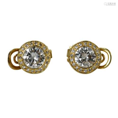 14K Yellow Gold Diamond Earrings Clip Back 3.35tdw