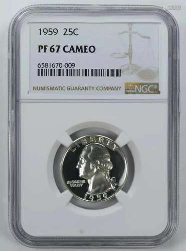 1959 PROOF WASHINGTON QUARTER 25C NGC CERTIFIED PF 67 CAMEO ...