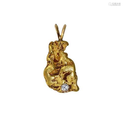 22K Nugget Pendant w 0.12ct Diamond 8.9gr