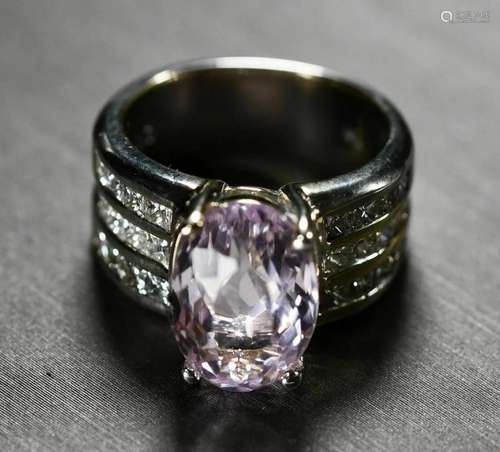 18K White Gold Kunzite & Diamond Ring 6.56ct 1.00tdw VS ...