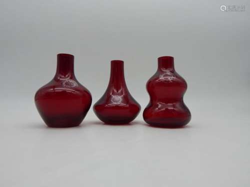 Red Opaline jars (3) - Glass