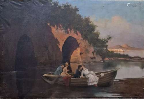 Scuola europea, XIX secolo - Gita in barca nei pressi di Nap...