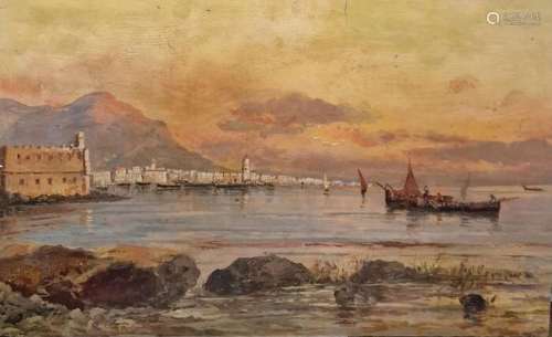 Scuola italiana, XIX secolo - Marina di Palermo al tramonto
