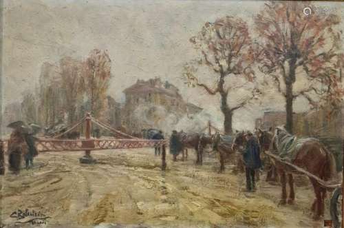 Carlo Balestrini ( 1868-1923) - Vecchia Milano con cavalli e...