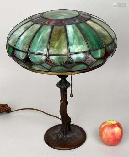 Handel Bronze & Stained Glass Tree Form Lamp