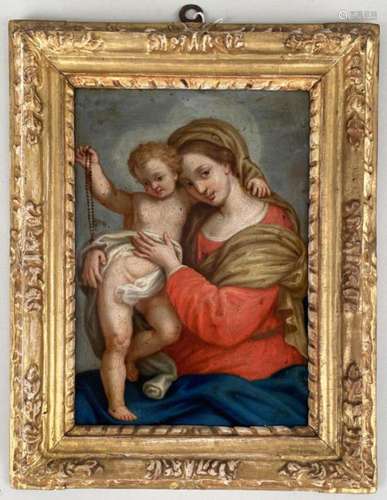 Continental Icon With Madonna & Child, Oil On Tin