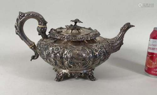 Irish Sterling Floral Repousse Teapot, Dublin 1835