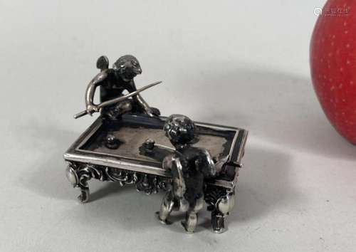 Tiny 800 Silver Figurine-"Putti At Billiard Table"