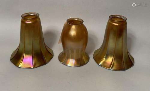 Three Quezal Art Glass Shades