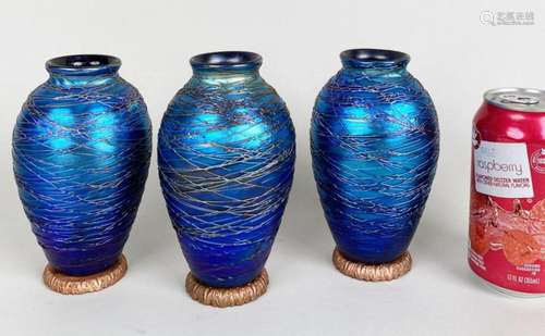 Three Loetz Durand Type Threaded Glass Vases