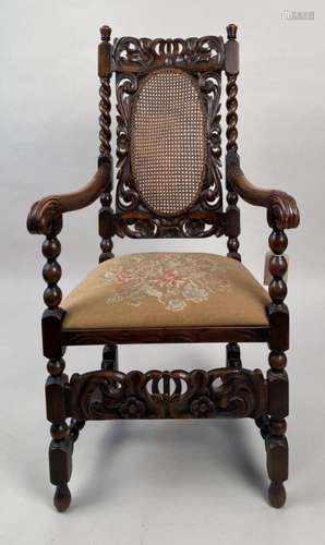 Jacobean Style Carved Walnut Open Armchair