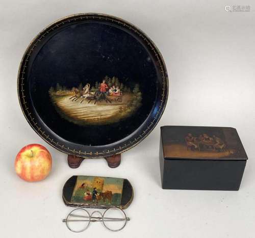 Russian Lacquer Box, Tray & Eyeglass Case