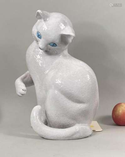 Italian Glazed Earthenware Cat Figure, 20th C.