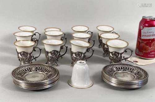 Group Twelve Sterling Demitasse Cups & Saucers