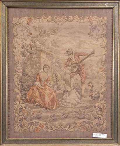 Framed Needlepoint Panel, Courting Scene