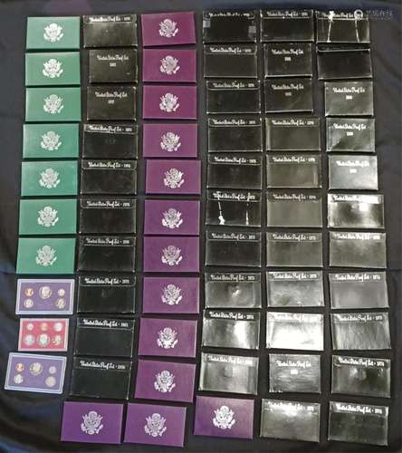 AMERICAN COIN PROOF SETS, LOT OF (65) BOXED SETS