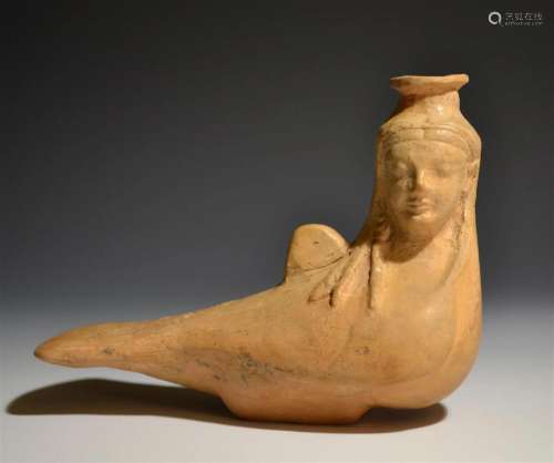 Exhibited Ancient Greek Askos In The Shape Of A Siren