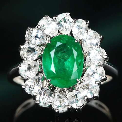 14K WHITE GOLD 4.75 CTW VIVID GREEN NATURAL EMERALD & NA...