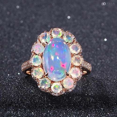 14K ROSE GOLD 3.15 CTW NATURAL OPAL & DIAMOND & NATU...