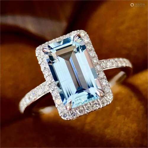 14K WHITE GOLD 2.53 CTW VIVID BLUE NATURAL AQUAMARINE & ...