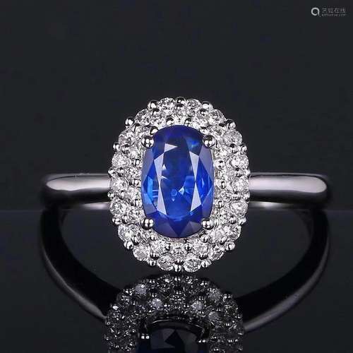 14K WHITE GOLD 26.91 CTW NATURAL SAPPHIRE & DIAMOND RING