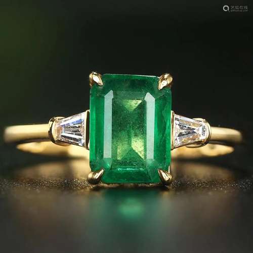 14K YELLOW GOLD 1.66 CTW VIVID GREEN NATURAL EMERALD & D...