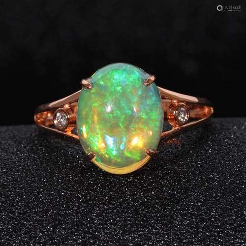 14K ROSE GOLD 2.89 CTW NATURAL OPAL & DIAMOND RING