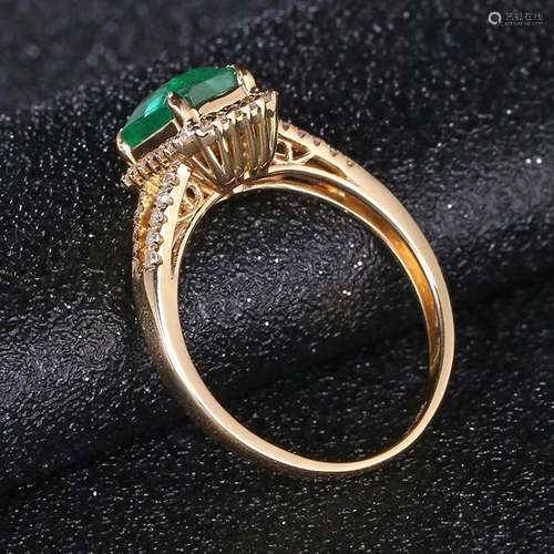 14K ROSE GOLD 1.28 CT VIVID GREEN NATURAL EMERALD & DIAM...