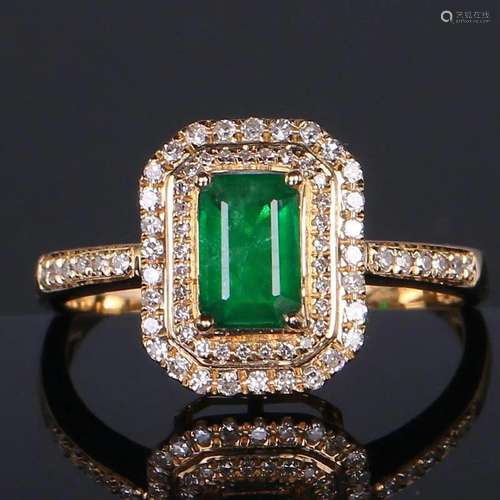 14K ROSE GOLD 0.58 CT VIVID GREEN NATURAL EMERALD & DIAM...