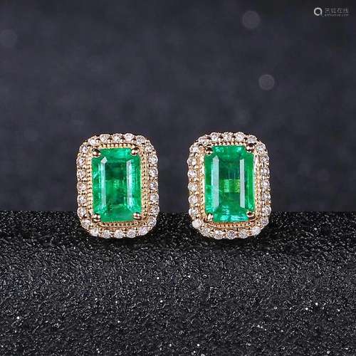 14K ROSE GOLD 2.2 CT VIVID GREEN NATURAL EMERALD & DIAMO...