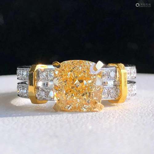 14K WHITE GOLD 2.90 CTW YELLOW DIAMOND & DIAMOND RING