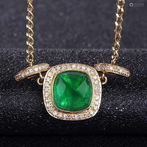 14K YELLOW GOLD 3.4 CT VIVID GREEN NATURAL EMERALD & DIA...