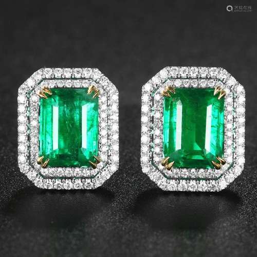 14K WHITE GOLD 4.50 CTW VIVID GREEN NATURAL EMERALD & DI...