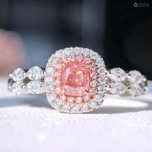 14K WHITE GOLD 0.69 CTW PINK DIAMOND & DIAMOND RING