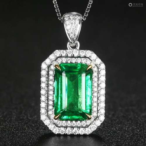 14K WHITE GOLD 2.52 CTW VIVID GREEN NATURAL EMERALD & DI...