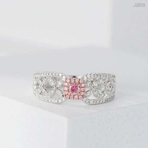 14K WHITE GOLD 0.37 CTW PINK DIAMOND & DIAMOND RING