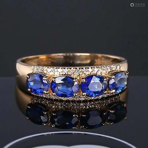 14K ROSE GOLD 1.65 CT VIVID BLUE NATURAL SAPPHIRE & DIAM...