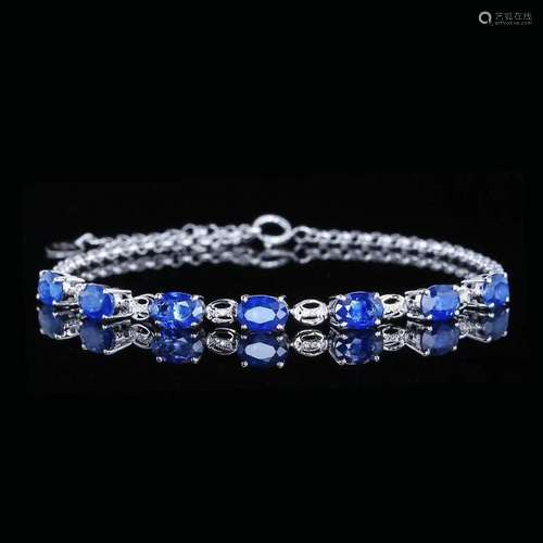 14K WHITE GOLD 2.75 CTW NATURAL SAPPHIRE & DIAMOND BRACE...