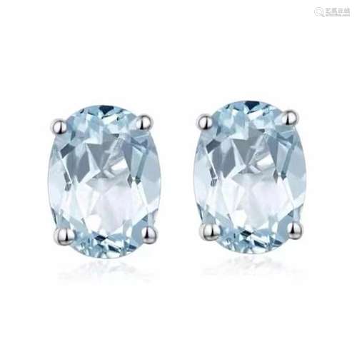 14K WHITE GOLD 1.48 CT VIVID BLUE NATURAL AQUAMARINE EARRING...