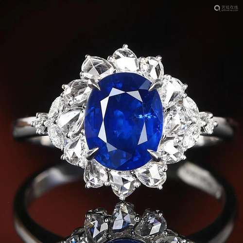 14K WHITE GOLD 2.86 CTW NATURAL SAPPHIRE & DIAMOND RING