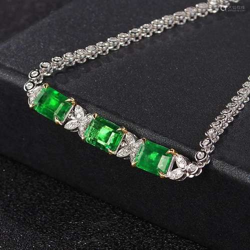 14K WHITE GOLD 3.01 CTW VIVID GREEN NATURAL EMERALD & DI...