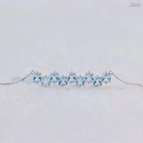 14K WHITE GOLD 1.34 CT VIVID BLUE NATURAL AQUAMARINE NECKLAC...