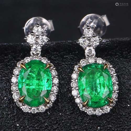 14K WHITE GOLD 1.67 CTW VIVID GREEN NATURAL EMERALD & DI...