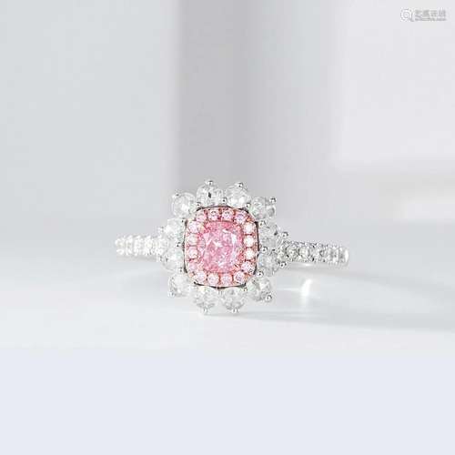 14K WHITE GOLD 0.80 CTW PINK DIAMOND & DIAMOND RING