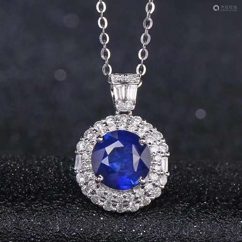 14K WHITE GOLD 1.71 CT VIVID BLUE NATURAL SAPPHIRE & DIA...