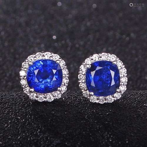 14K WHITE GOLD 2.2 CT VIVID BLUE NATURAL SAPPHIRE & DIAM...